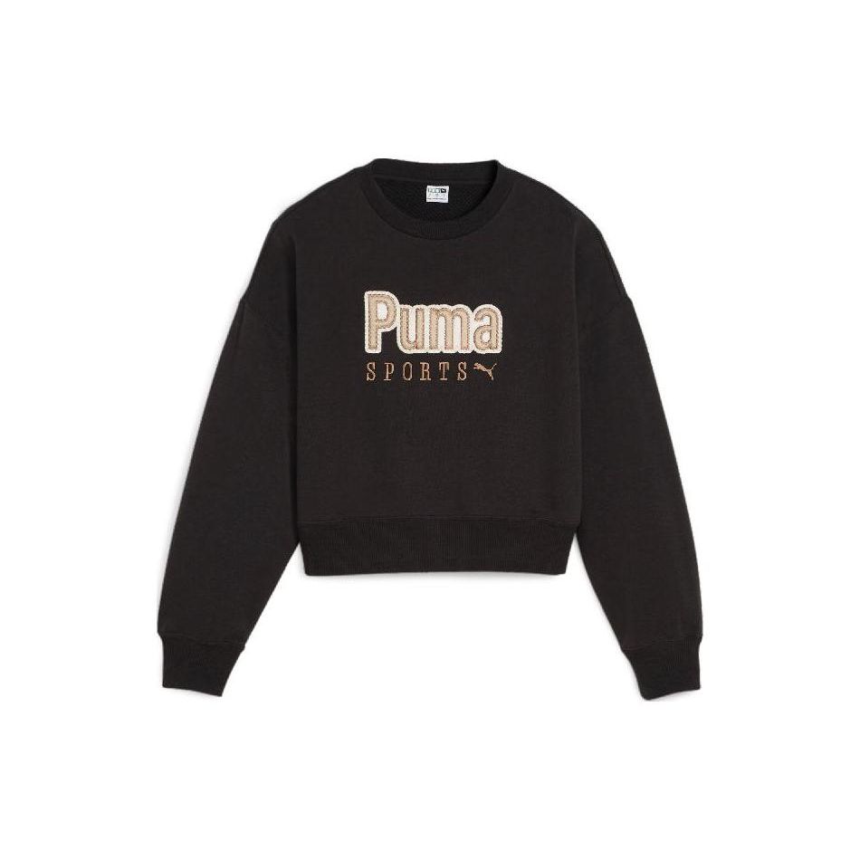 Puma Letter Embroidery Pattern Design Round Neck Loose Long Sleeve Sweatshirt Women sweatshirt Black 626169-01