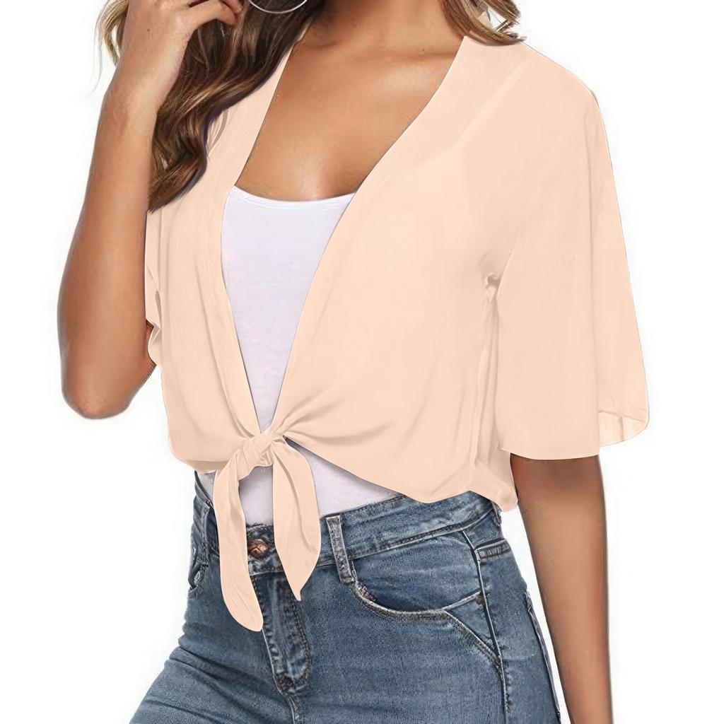 Женский модный комфортный прозрачный топ с короткими рукавами на шнуровке и открытым передом, однотонный, повседневный, для отдыха, с короткими рукавами