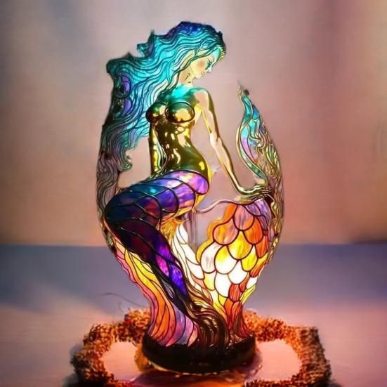 Декоративная настольная лампа в винтажном стиле, дизайн русалок-драконов, яркий цвет, привлекательный богемный цоколь из смолы, сексуальная одежда для взрослых
