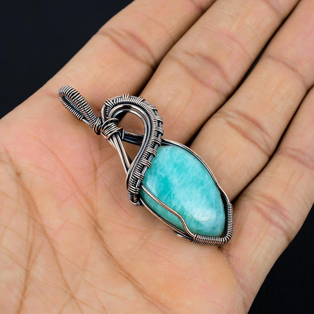 Blue Chalcedony 999 Copper Wire Wrapped Pendant, Handmade Gemstone Pendant Jewelry, Gifts For Wife Brand New Pendant
