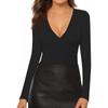 Женская и зимняя мода Тонкий V-образный вырез однотонный длинный рукав нижняя часть вниз рубашка свитшот топ