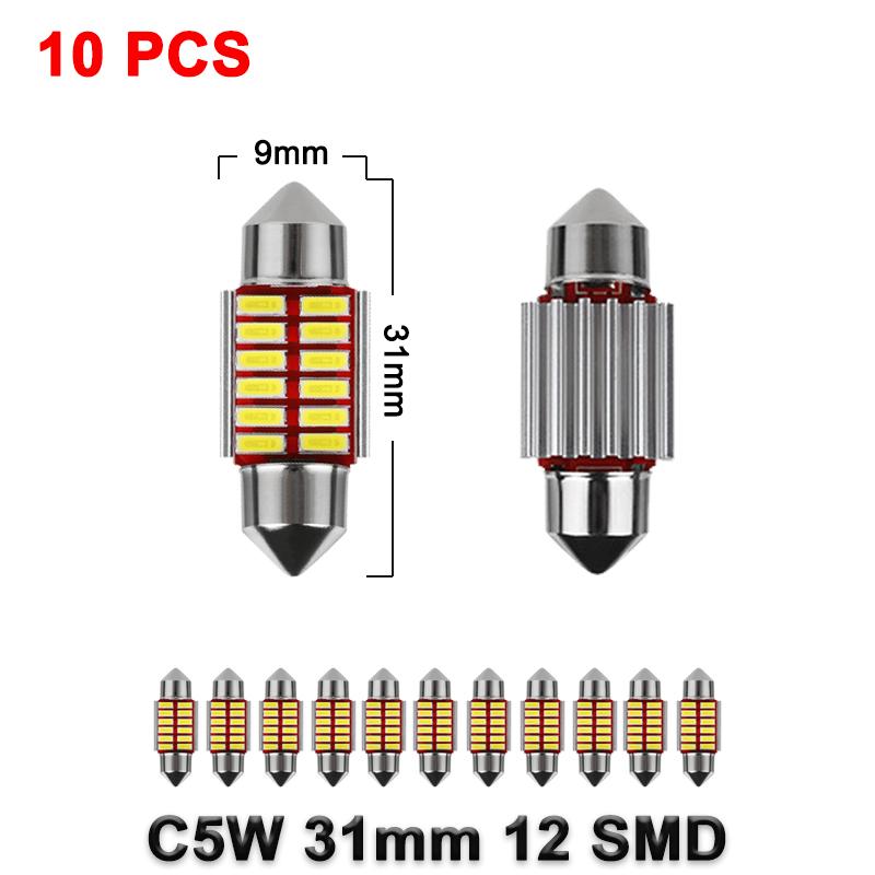 10 PCS C5W Festoon 31mm 36mm 39mm 41mm LED Bulb CANBUS 12V 7000K White Car Interior Dome Reading Lights License Plate Trunk Lamp