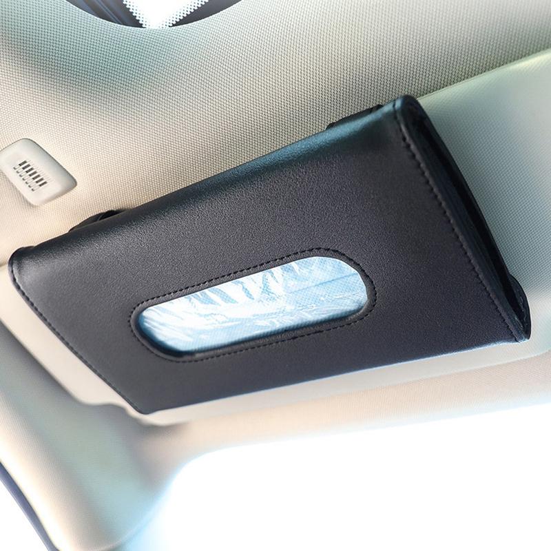 Car Visor Tissue Holder PU Leather Hanging Paper Towel Clip Napkin Holder Backseat Tissue Case Auto Interior Accessories