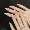 Pink Crystal Star French Cat-Eye Bowknot Fake Nails 10 Pieces Manicure Accessory For Party Wedding