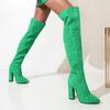 Women's Casual Over The Knee Thigh High Chunky Heel Boots Stretch Pointed-Toe Pull On Long Boots Comfortable Anti-Slip Stiletto Booties for Women