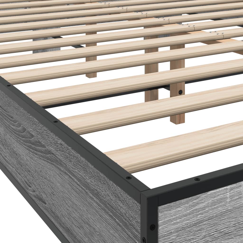 Bed Frame Grey Sonoma 140 x 200 cm Engineered Wood and Metal