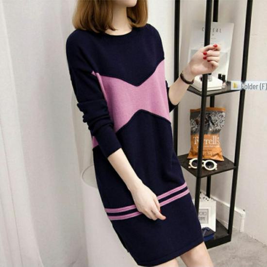 2025 New Korean Plus Velvet Sweater Dress: Slimming, Long Style, Long-Sleeved, Large Size Women's Fashion for Autumn/Winter.