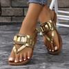 Fashion Ladies Shoes 2024 Hot Sale Pinch Toe Women's Sandals Summer Solft Sole Metal Decoration Buckle Solid Flat Large Size Sandals