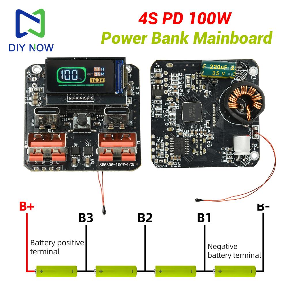 4S PD 100 Вт Двунаправленный модуль быстрой зарядки литиевых аккумуляторов HD Цветной экран Плата питания Power Bank Зарядка-Разрядка