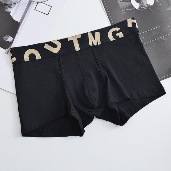 Men Boxer Underwear Tight Cut High Elasticity Letter Print U-Convex Shorts Briefs Elastic Mid-Waist Design Breathable Panties