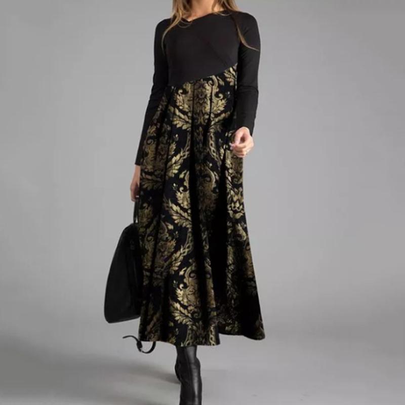 Женское модное повседневное платье с длинным рукавом и принтом больших размеров, вечерние длинные платья для дам