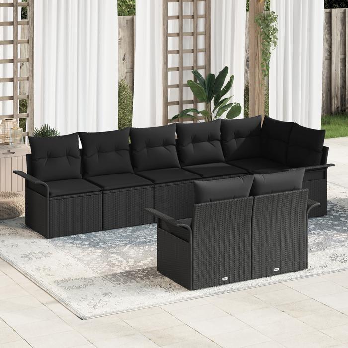 VidaXL Ensemble de canapé de jardin 8 pièces avec coussins noirs en poly rattan 3345413