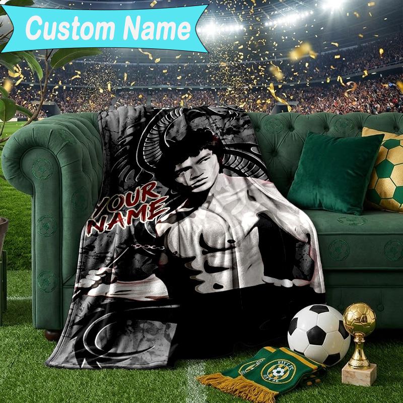 Custom Name Blanket Dynamic Bruce-Lee Pose Blanket Bedding Blanket for Travel, Camping, Living Rooms, Offices, Sofas, Fan Christmas gift