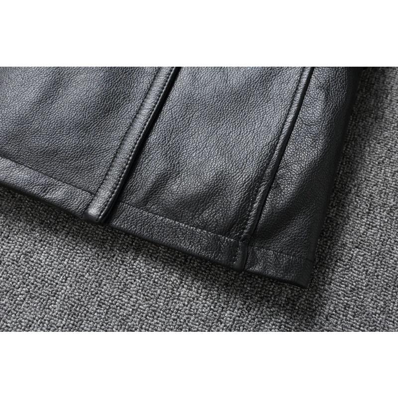 Chinese Size Long Men Leather Coat Genuine Soft Cow Leather Classic Double Breasted Turn Down Collar Leather Jackets For Men Clothing Autumn