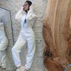 Women Jumpsuit Zipper Long Sleeves Solid Color Hooded Thick Keep Warm Ankle Banded Sporty Winter Jumpsuit