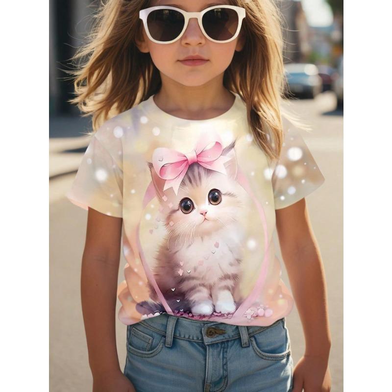 Верхняя одежда весна осень с принтом короткий рукав круглый вырез для девочек низ верх футболки для девочек