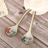 Japanese Style Ceramic Tableware Long Handle Soup Spoon Household Hotel Soup Spoon Painted Flower Spoons Dinnerware
