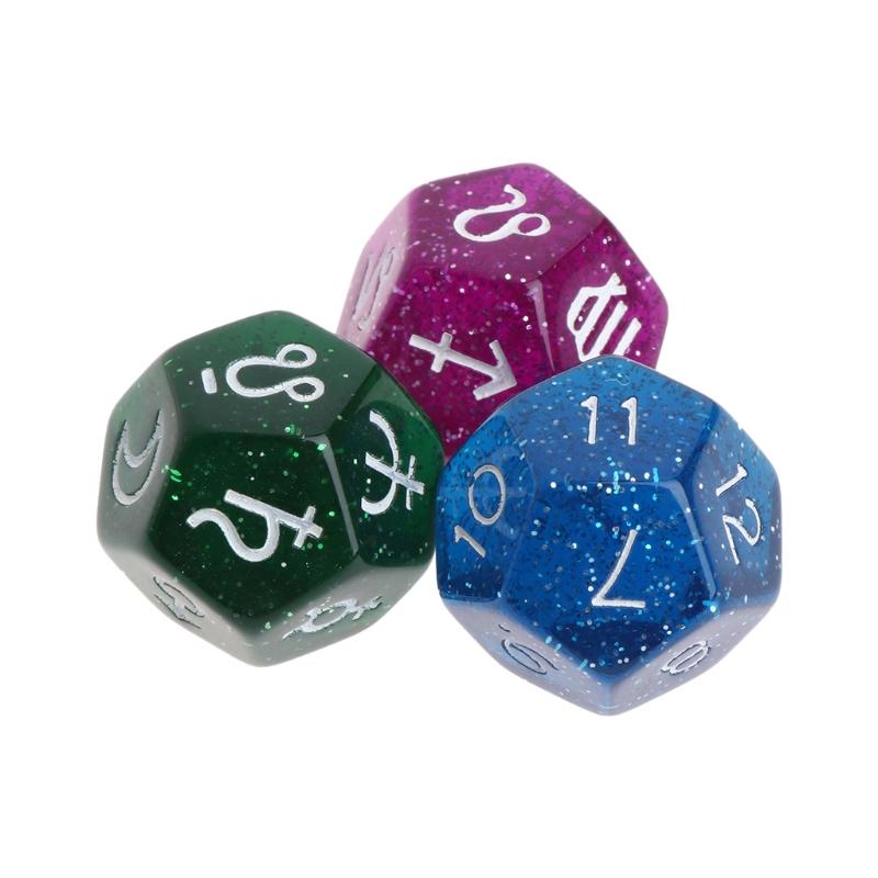 3pcs Multicolor 12 Sided Resin Dice Astrology Tarots Constellation Divination 53CD
