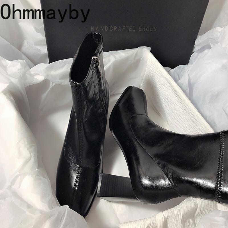 Модные винтажные толстые каблуки женские тонкие ботильоны модные туфли с квадратным носком осень-зима женские элегантные короткие ботильоны