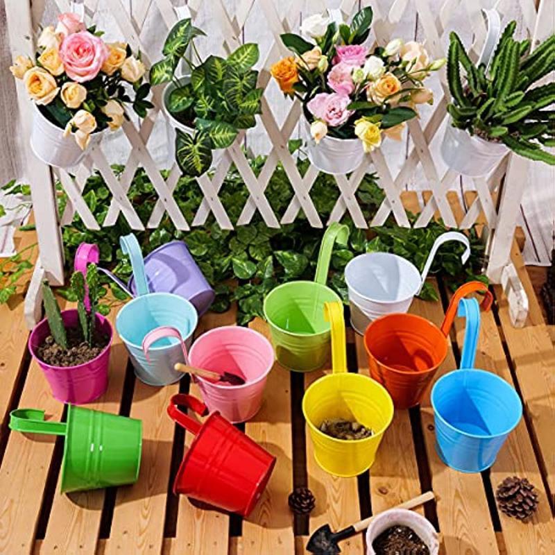 Подвесной кашпо, перила, балконный кашпо для комнатных уличных растений, металлическое ведро для трав, для оконного настенного забора со съемными крючками