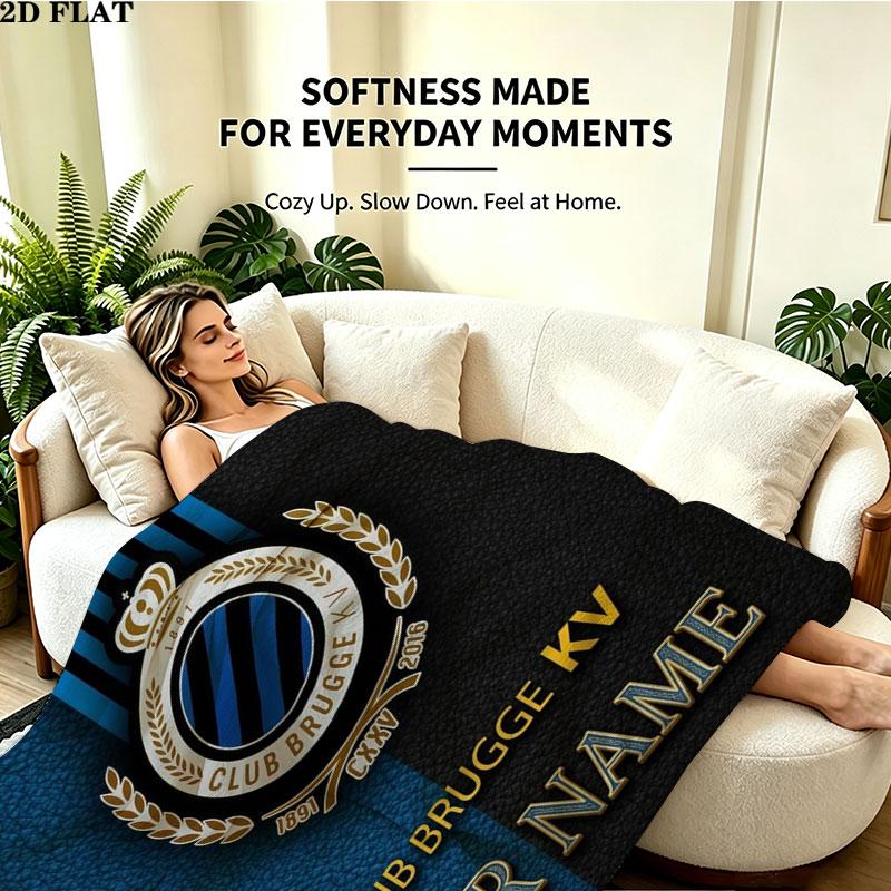 1PC Club Brugge KV Custom Name Patterned Flannel Blanket Suitable For All Seasons for Home Decor Warmth and Comfort Gifts Holiday Present