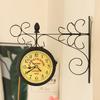Retro Double Sided Iron Wall Bracket Clock Office Home Living Room Decoration
