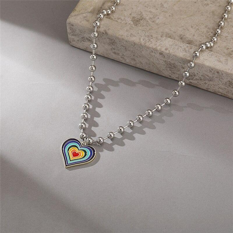 17KM Серебряное ожерелье в форме сердца для женщин и мужчин, готические геометрические бусины, цепочка, ожерелья, Y2K, стильные ювелирные изделия, подарки