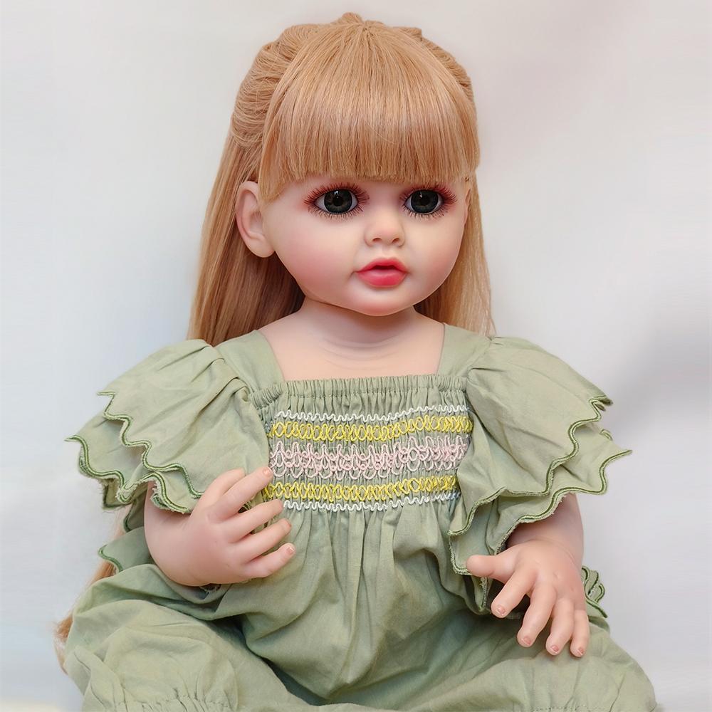 Реалистичная полностью силиконовая кукла Reborn для маленьких девочек 55 см 22 дюйма игрушка принцесса для малышей Bebe с коричневыми золотыми волосами