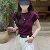Короткая футболка из чистого хлопка с высокой талией для женщин, летняя новая круглая горловина, распорка на плечах, короткий рукав, базовая рубашка