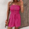 Summer Vacation High Waist Solid Color Strapless Jumpsuit Shorts European American Style Casual Beach Playsuit for Women