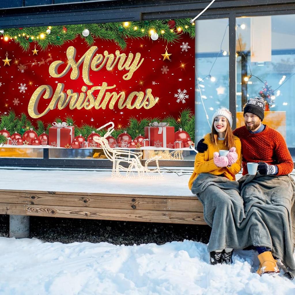 Large Merry Christmas Banner - 72x44 Inch Christmas Backdrop for Parties, Gatherings, Photo Shoots & Holiday Decor