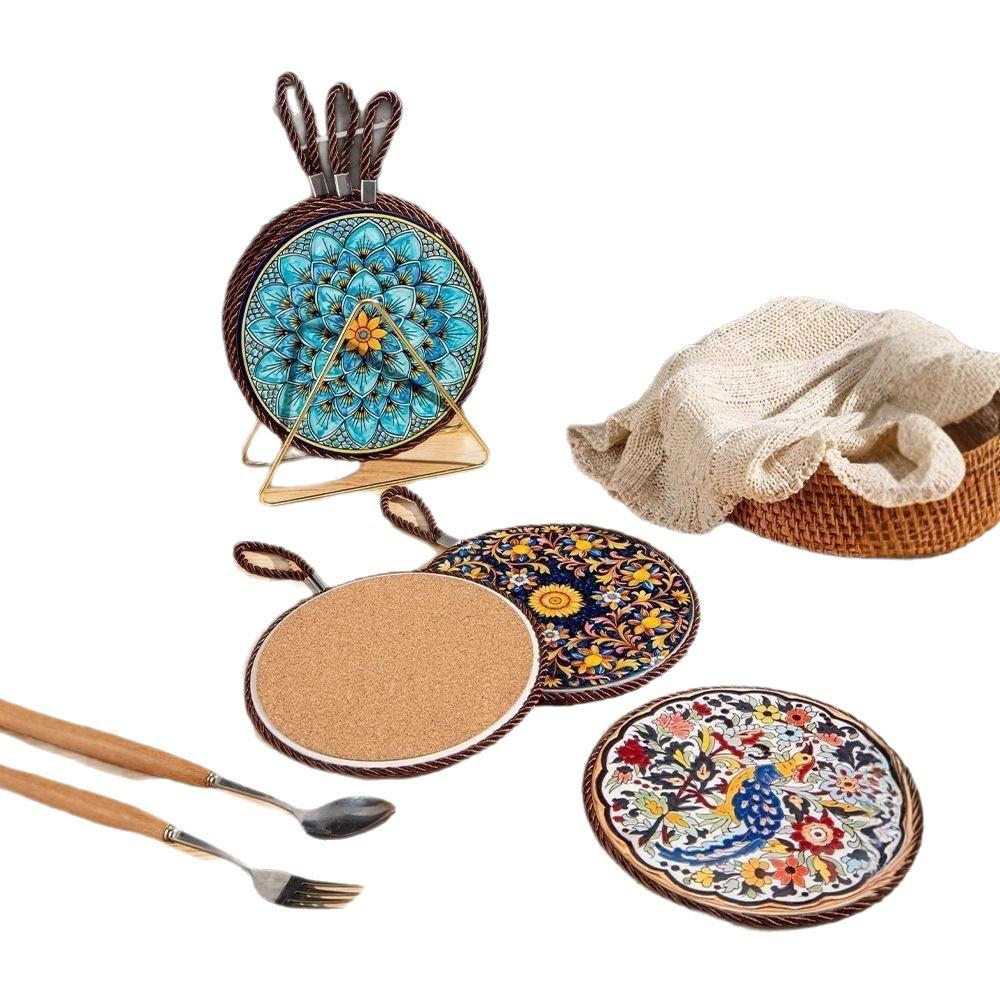 Chinese Style Retro Ceramic Non-Slip Casserole Mat - Heat Resistant & Anti-Scald