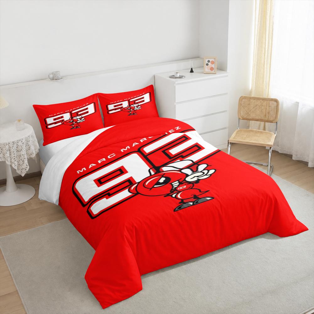 Juego de ropa de cama con mascota Hormiga Roja 93 de Marc Márquez (1 funda nórdica, 2 fundas de almohada, edredón no incluido), Impresión Artística de Logo de Número de MotoGP