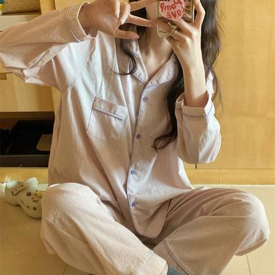 Женская пижама, новый осенне-весенний комплект с длинными рукавами, мягкая пижама в полоску с рисунком, женская домашняя ночная одежда, кардиган