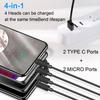 50см 4-в-1 Решение для зарядки - USB на двойной Type-C и двойной micro USB Кабель-шнур для Зарядки Мобильных Телефонов Powerbanks