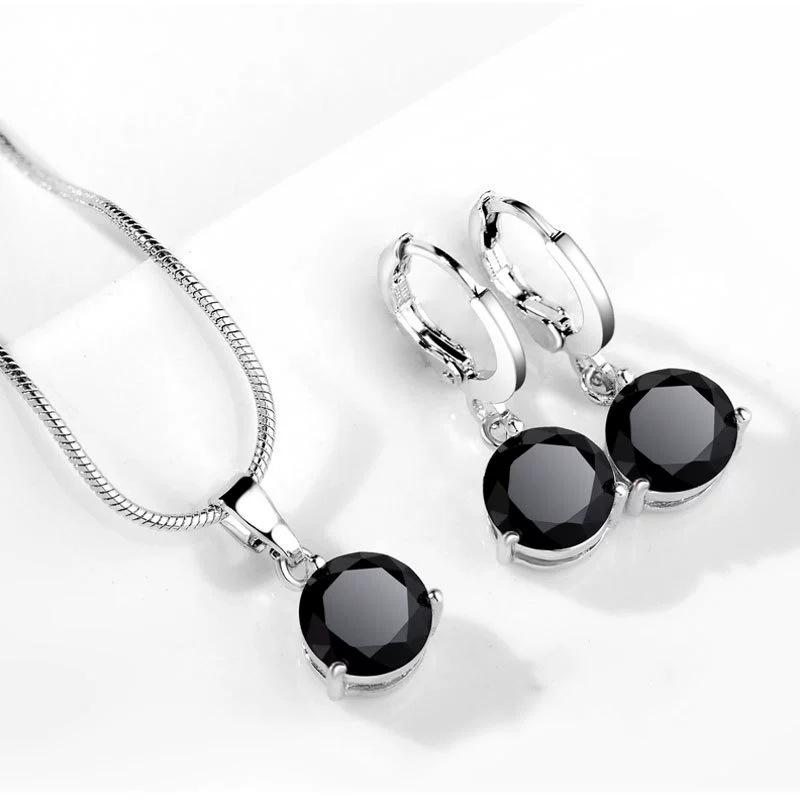 Minimalist Fashion Round Multicolor Zircon Necklace And Earring Set Elegant Women Jewelry