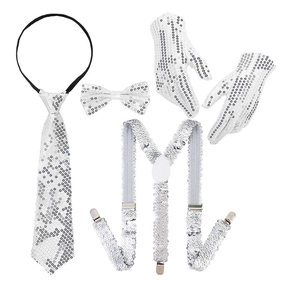 Блестящий набор с пайетками: шляпа, галстук, перчатки. Маскарадный костюм для диско, сцены, для мужчин и женщин.