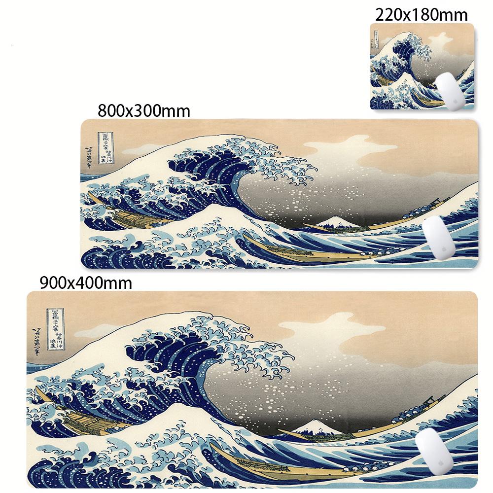 Japanese Style Sea Wave Large Mouse Pad Anime Black Gaming Extended Mat Xxl Deskmat Thick Long NonSlip Rubber Base Mice Mats
