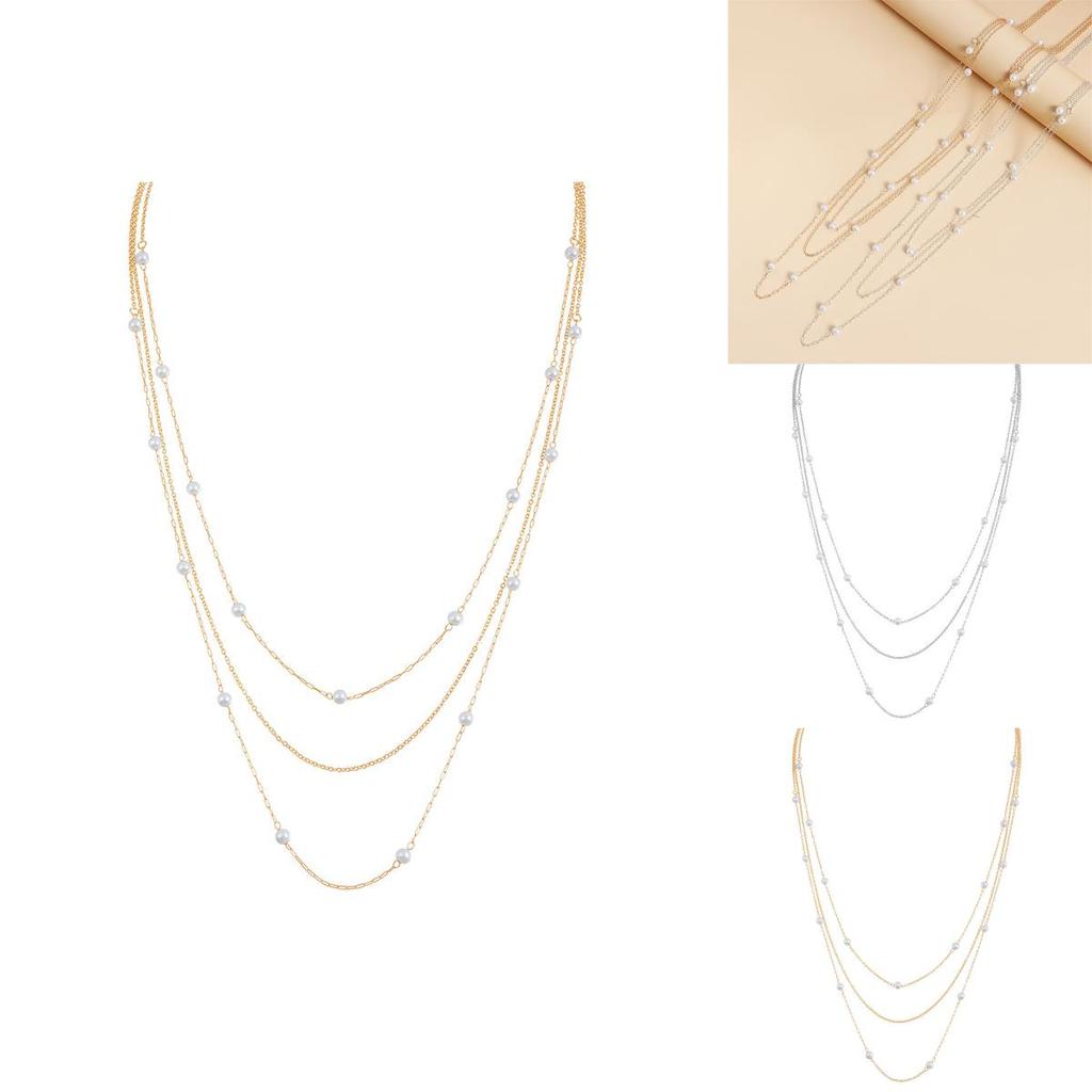 Handmade Three Layer Pearl Pendant Necklace In Gold Or Silver For Women And Men