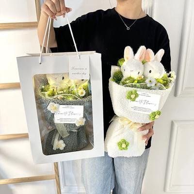 1 шт. Букет ручной работы, Вязаная кукла Ева, Плюшевый, Креативный букет, Кролик, Ест траву