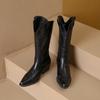 Vintage Embroidered Western Women Cowboy Boots Winter Chunky Heel Shoes Fashion Pointed Toe Mid-Calf Knight's Boots