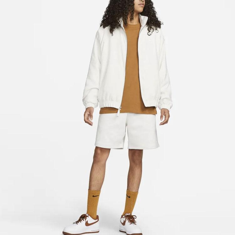 Nike Вышитый логотип, однотонный воротник-стойка, свободная укороченная хлопковая куртка, мужская верхняя одежда, серо-белый, DN1267-030