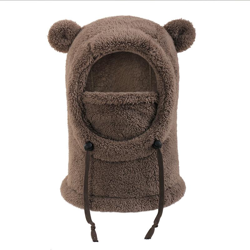 Children Warm Cold Hats Bear Ears Hood Men and Women Autumn Winter Polyester Fiber Neck Scarf and Mask Integrated Hat