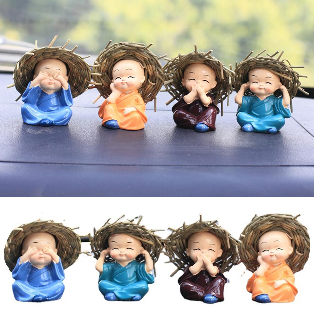3/4Pcs Resin Crafts Gift Lovely Little Monk Sculptures Cute Monks Buddha Statues Creative Buddha Dolls Table Car Decoration