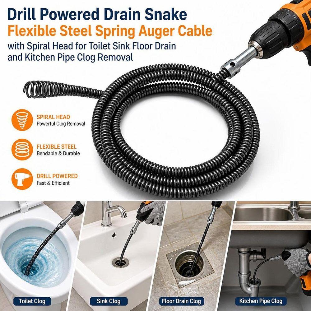 Flexible Spring Plumbing Snake Steel Pipe Cleaning Cable New Drain Snake Sink Maintenance