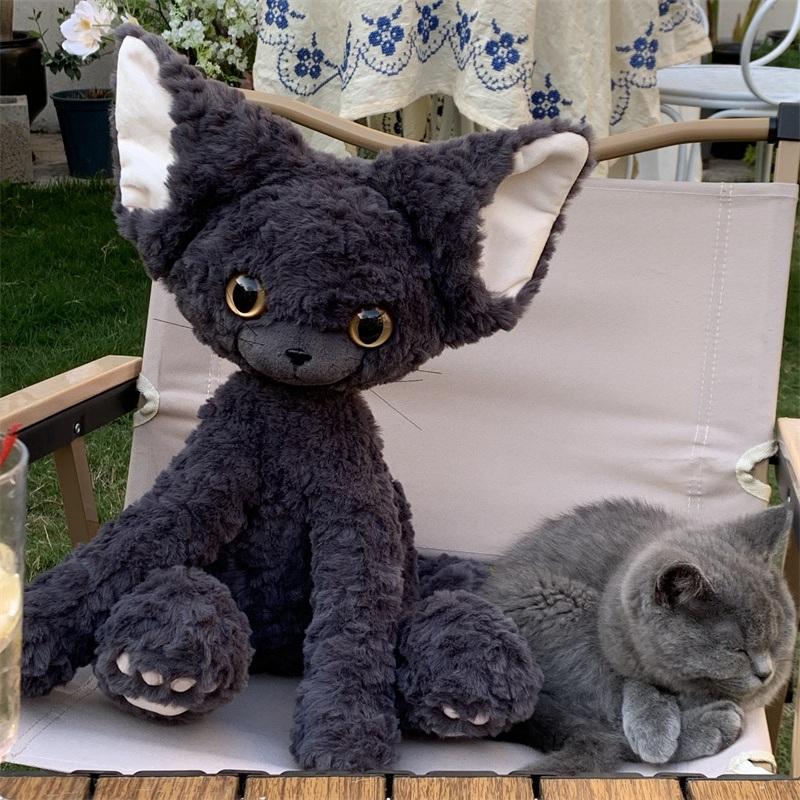 Swag Cool Devon Rex Cat Plushie, мягкие вьющиеся волосы, дух черных кошек, котенок, плюшевые игрушки, подарок на день рождения для девочек и мальчиков, подарок