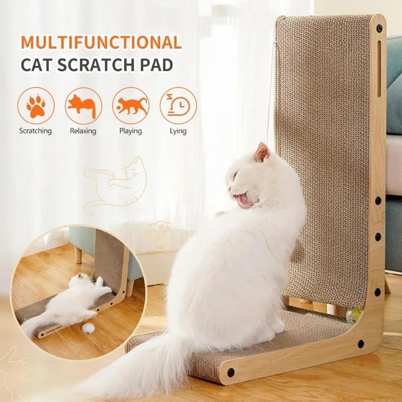 Cat Scratching Board Cat Toys Cat Scratcher L-type Cardboard Cat Scratch Pad with Ball Toy Protecting Furniture for Indoor