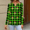 Women's Fashion Casual V-Neck Long Sleeve Decorative Button Christmas Print Top