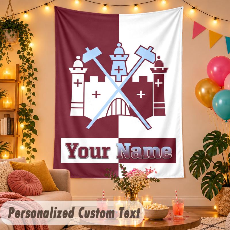West Ham United Personalized Wall Tapestry Custom Name Text Polyester Hanging Decor Home Room