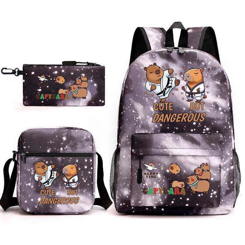 New Kapibara Student School Bag Fashion Popular Backpack Shoulder Bag Pencil Bag Three-piece Set